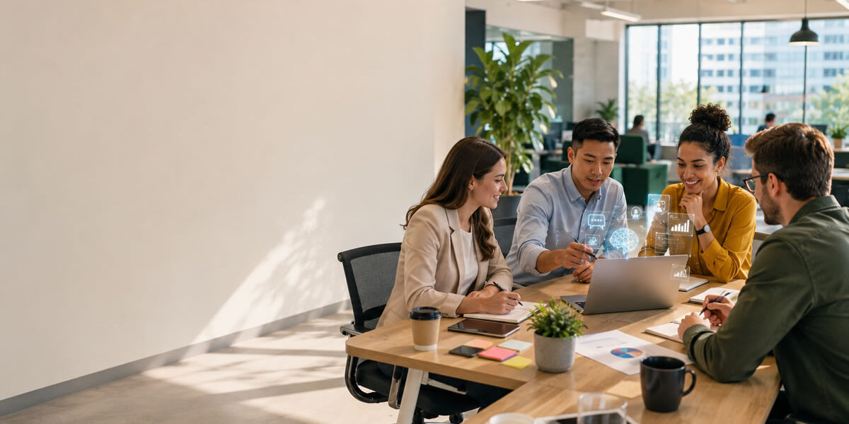Collaborative AI Meeting in a Modern Office